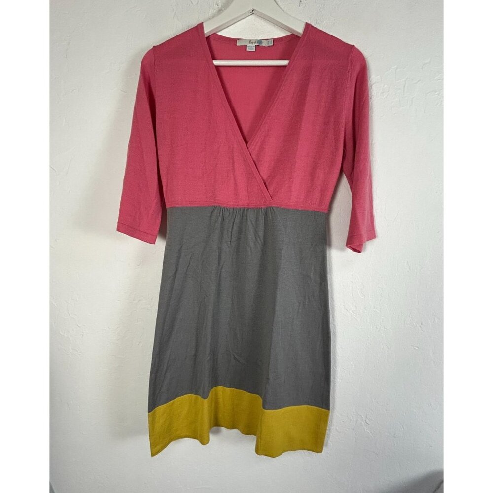 Boden Womens Colorblock V-Neck 3/4 Sleeve Mini Dress Size 4 Pink/Gray Pullover